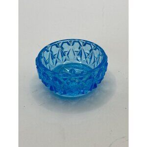 Vintage Blue Pressed Glass Trinket Dish/Bowl With Diamond Pattern